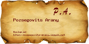 Pozsegovits Arany névjegykártya